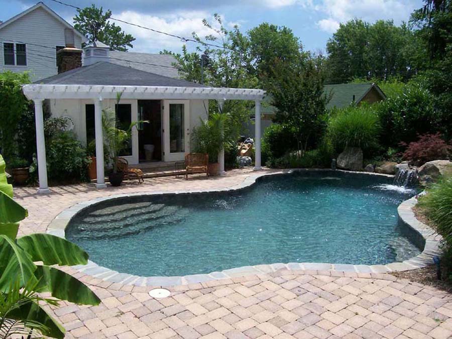 Custom Maryland swimming pool in annapolis- waterfalls, natural
