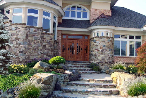 hardscapes design- front stone steps maryland