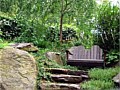 <b>natural stone steppers</b><br>stone steps, boulders, plants, bench